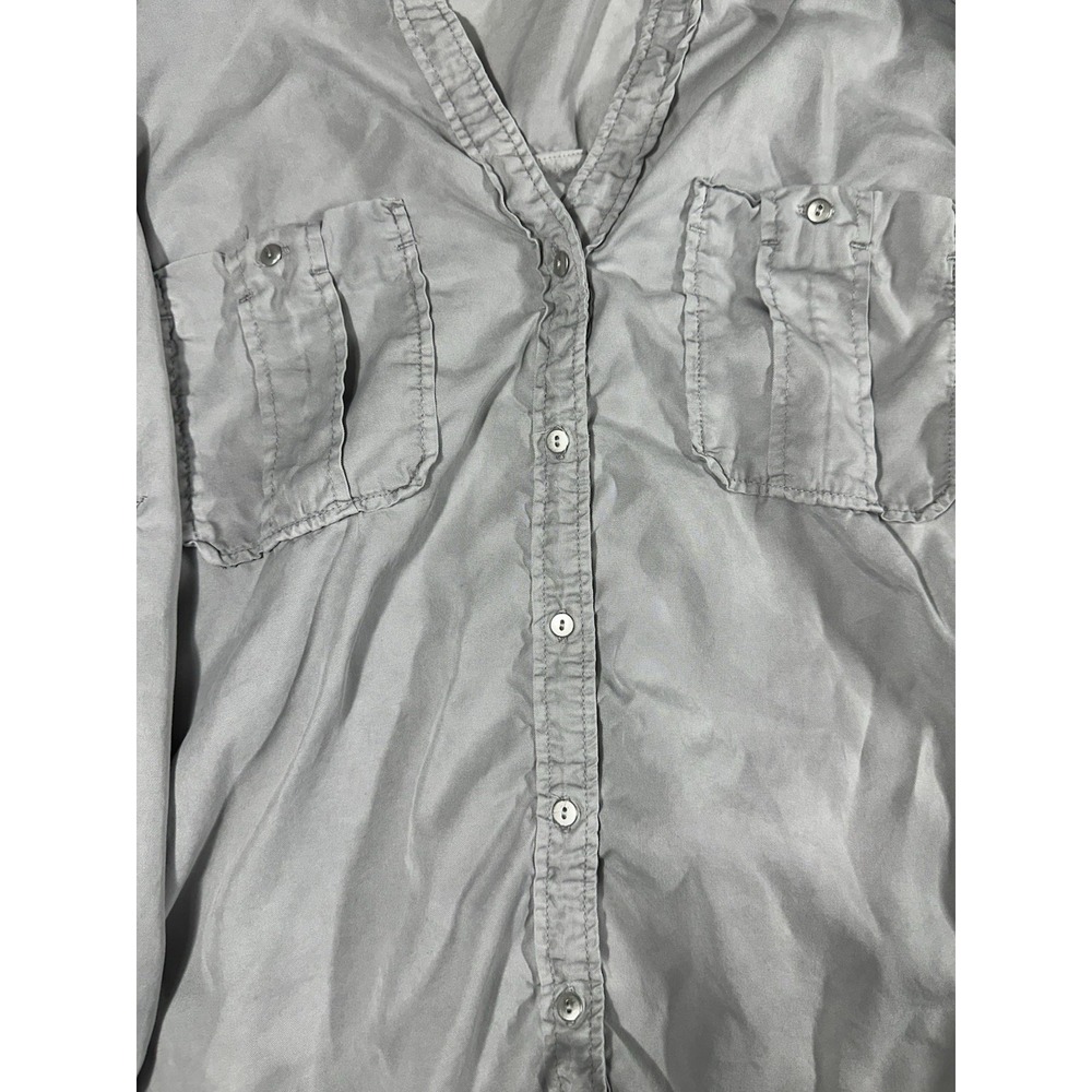 Zara Womens Causal Gray Button Up Shirt Roll Tab Sleeve Pockets Size Small - Picture 4 of 10